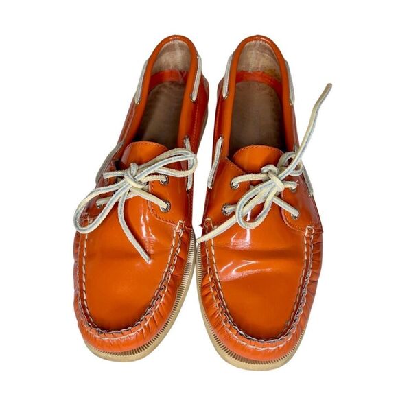 Sperry Top-Sider Boat Orange Patent Leather Moc Round Toe Lace Up Shoes Sz 9M - Picture 1 of 7
